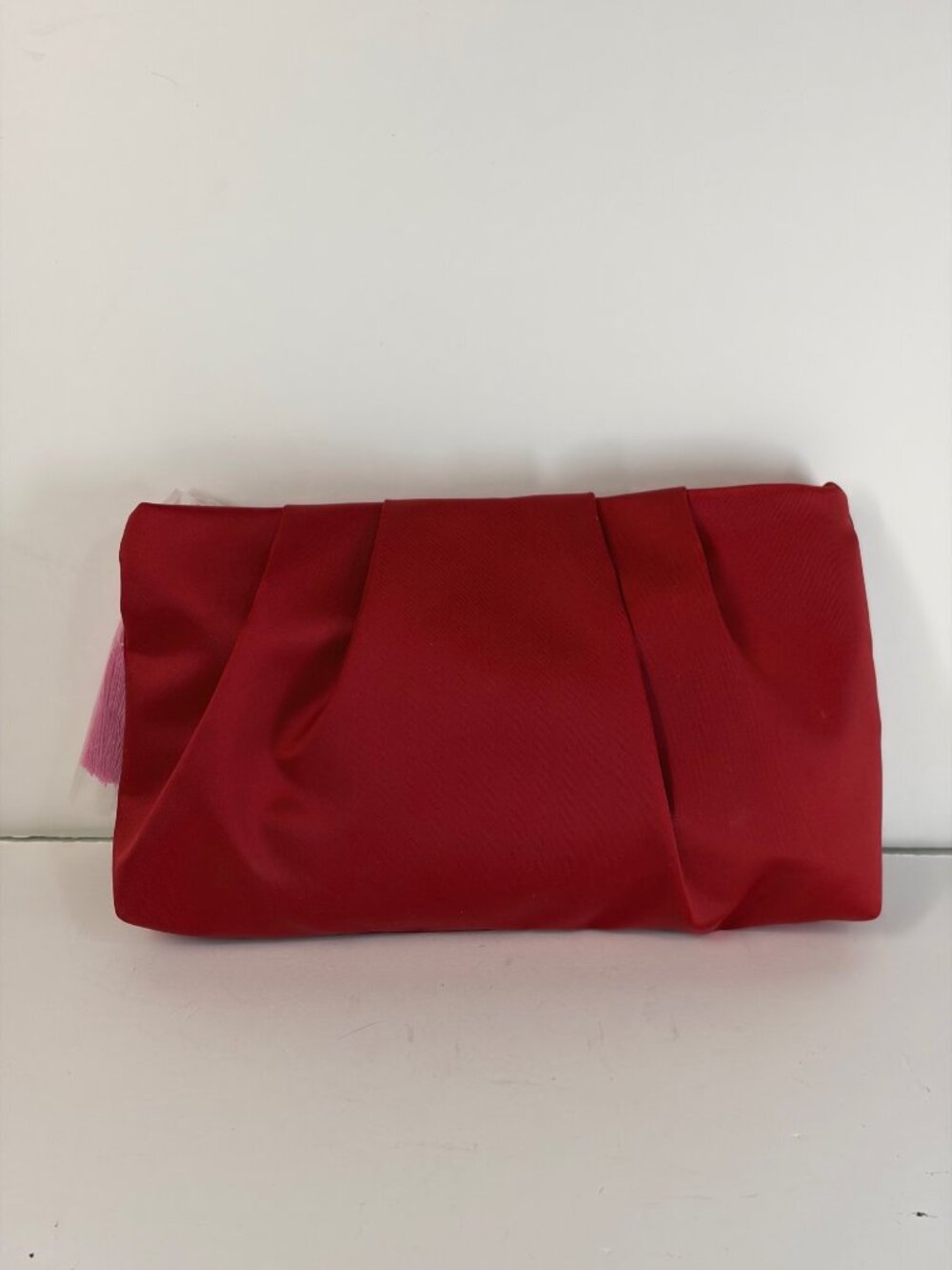 Estee Lauder Makeup Cosmetic Bag Red Satin Pleated with Pink Tassel Zipper
